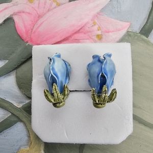 Vintage Coro Bluebell Bud Enamel Clip-On Earrings
